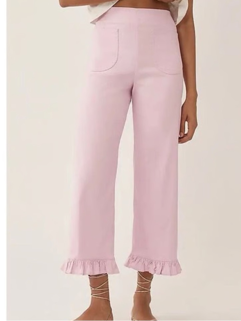 NWT! Anthropologie Maeve Colette Cropped Wide-Leg Pants High Rise Ruffle - 32 🪝